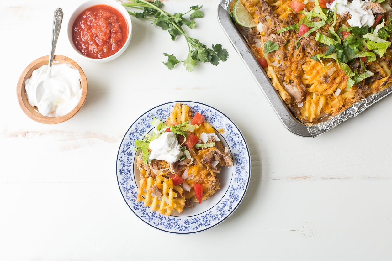 Leftover Carnitas Waffle Fry "Nachos" 