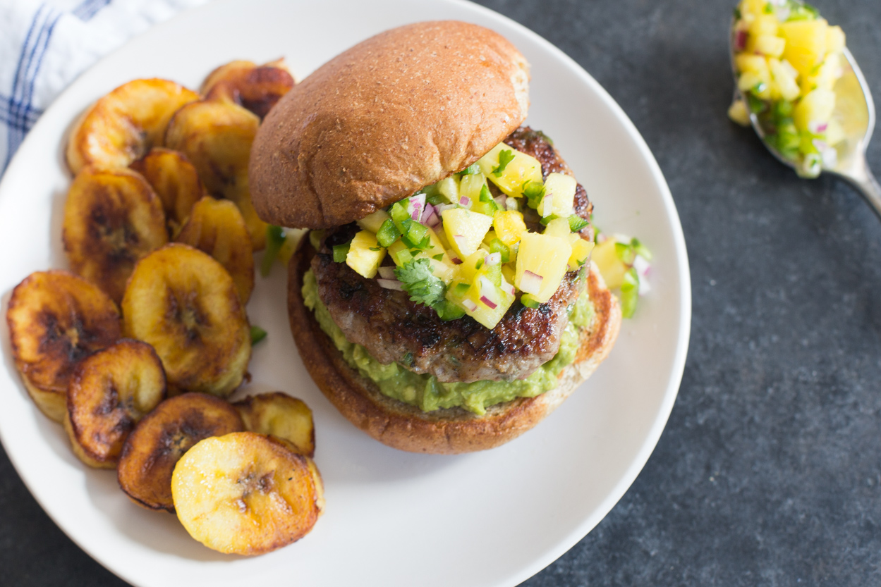 Jerk Pork Burgers with Pineapple Salsa