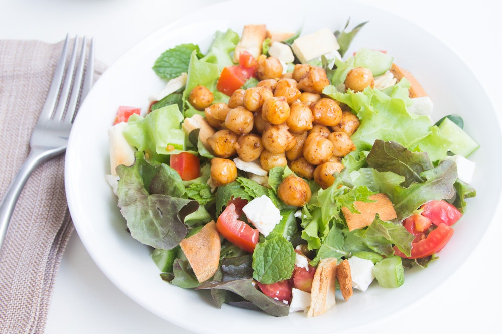 Fattoush with Pan-Fried Chickpeas