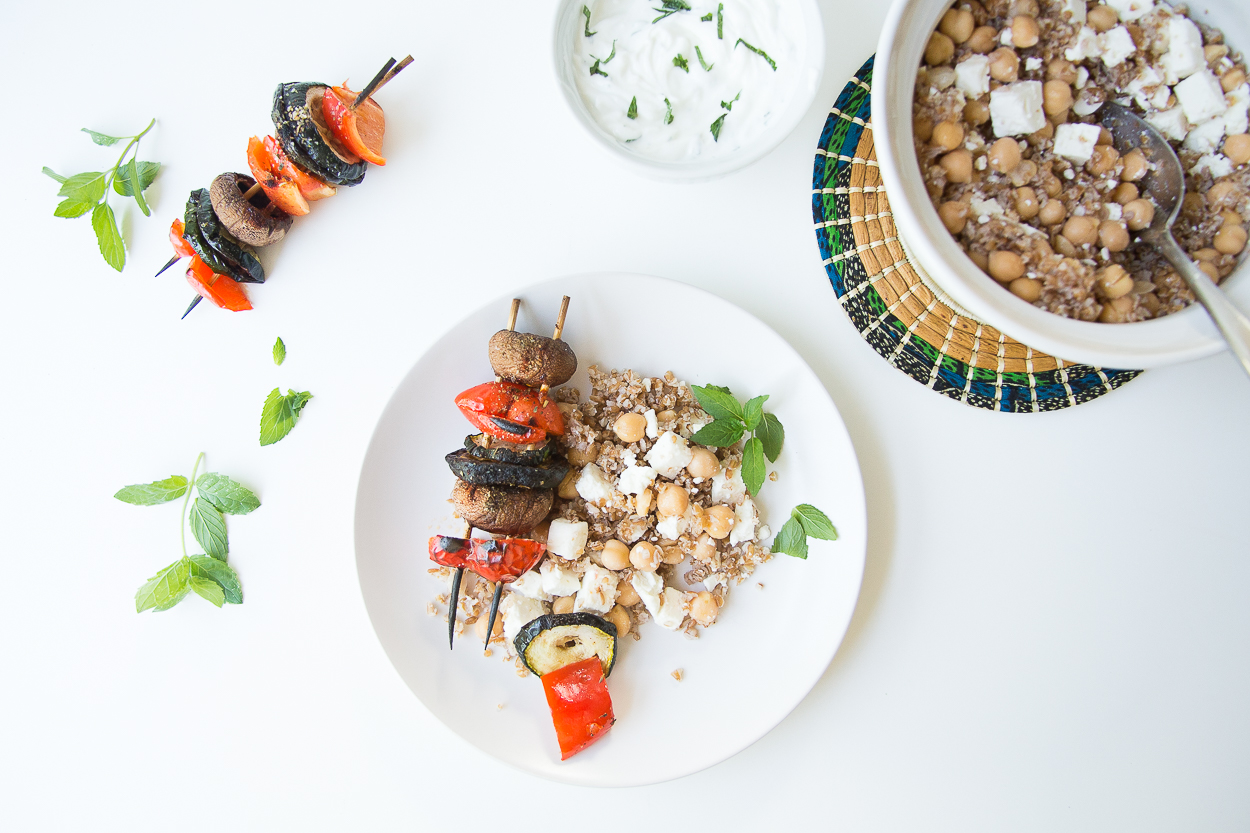 Vegetable Kebabs with Mint Yogurt Sauce