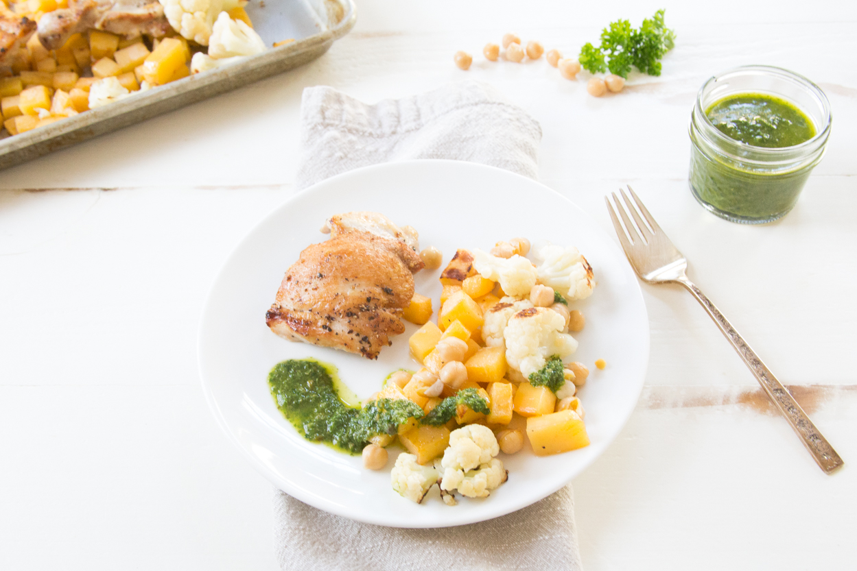 Roasted Chicken with Cauliflower and Turnips